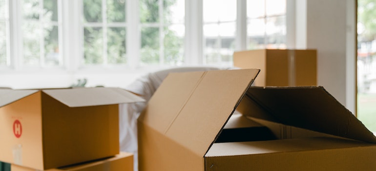 Cardboard boxes in a living room